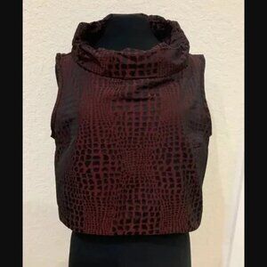 Sun Kim Jacquard Wire Collar Vest Shade Wine Animal Print Sz XL Retail $129.00